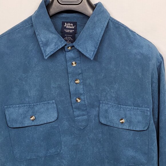 Vintage John Blair Shirt Mens M Soft Suede Long Sleeve Satin Lined Banded Hem - Picture 2 of 14